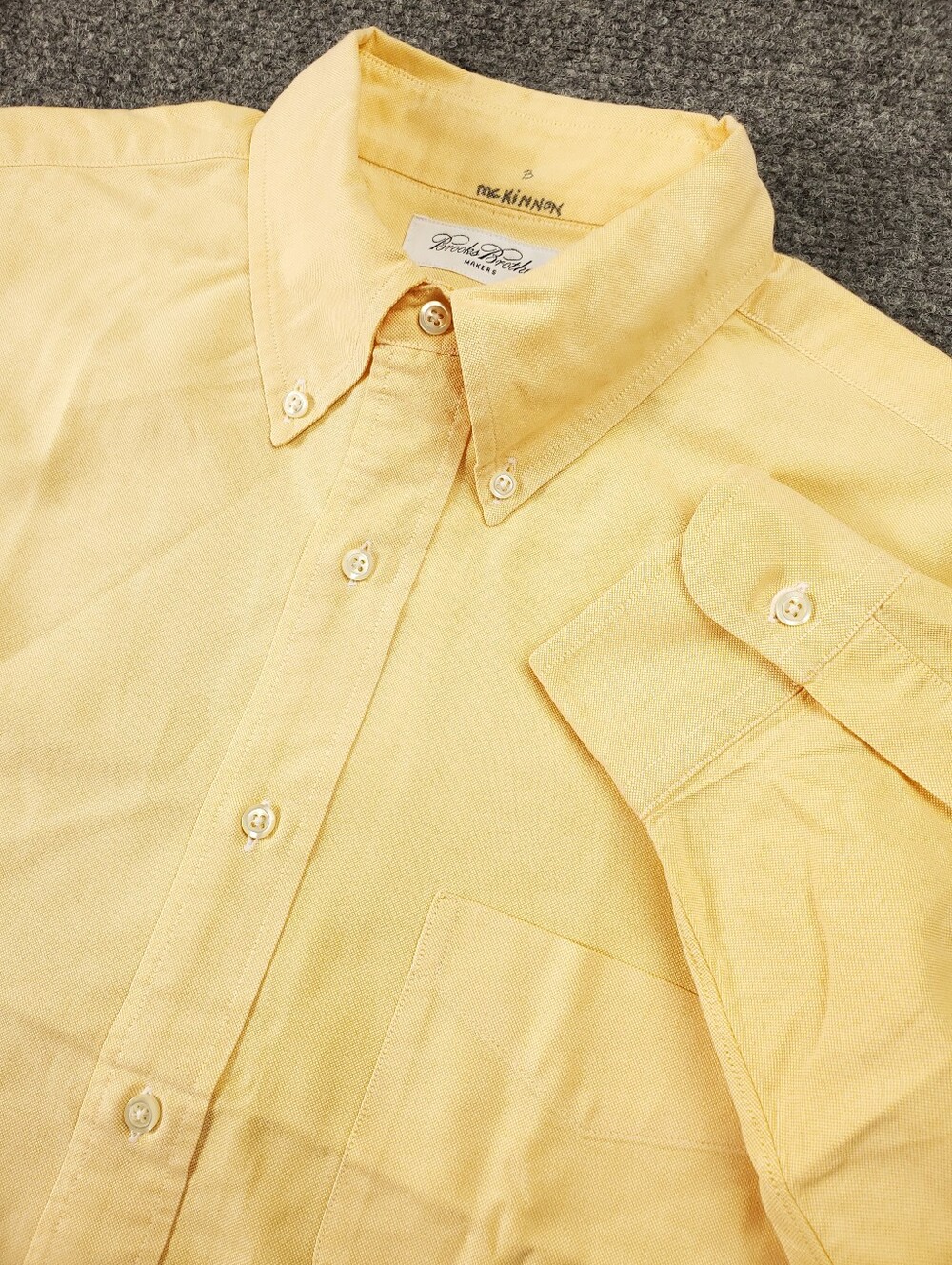 Vintage Brooks Brothers Makers Oxford Button Down Shirt 16 33 Yellow OCBD USA